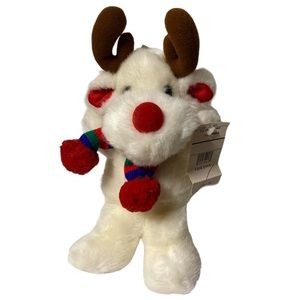 Vintage Christmas Reindeer Plush Fairview White Moose Stuffed Animal Holiday Toy